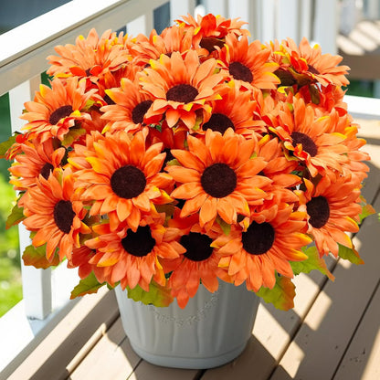 6 Bundles 30 Heads Sunflowers Artificial Flowers Fake Mums Faux Fall Flowers for Outdoors UV Resistant Silk Sunflower for Vase Autumn Wedding Porch Garden Indoor Outside Decor (Yellow)