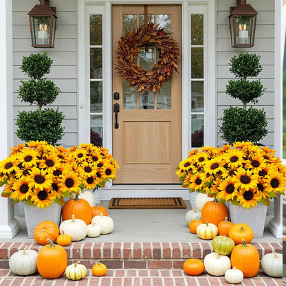 6 Bundles 30 Heads Sunflowers Artificial Flowers Fake Mums Faux Fall Flowers for Outdoors UV Resistant Silk Sunflower for Vase Autumn Wedding Porch Garden Indoor Outside Decor (Yellow)