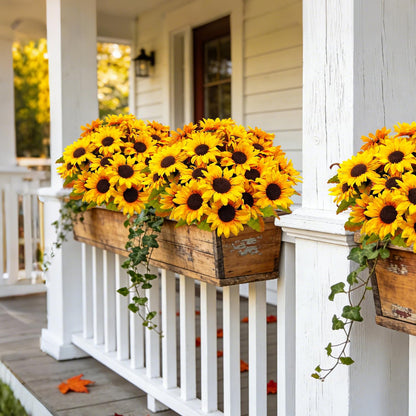 6 Bundles 30 Heads Sunflowers Artificial Flowers Fake Mums Faux Fall Flowers for Outdoors UV Resistant Silk Sunflower for Vase Autumn Wedding Porch Garden Indoor Outside Decor (Yellow)