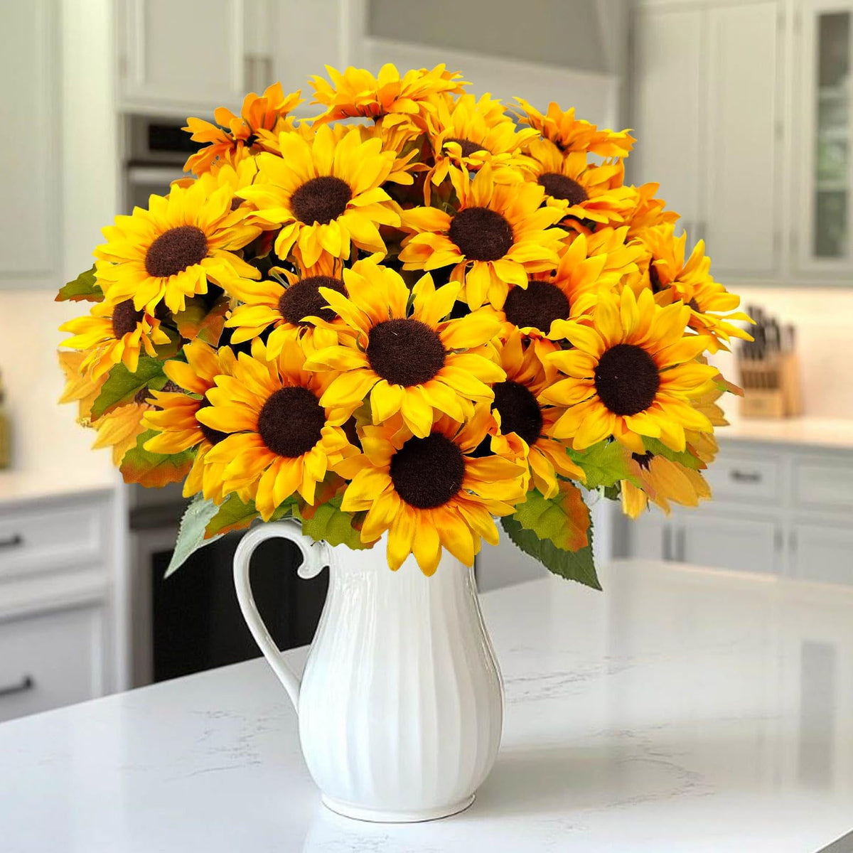 6 Bundles 30 Heads Sunflowers Artificial Flowers Fake Mums Faux Fall Flowers for Outdoors UV Resistant Silk Sunflower for Vase Autumn Wedding Porch Garden Indoor Outside Decor (Yellow)