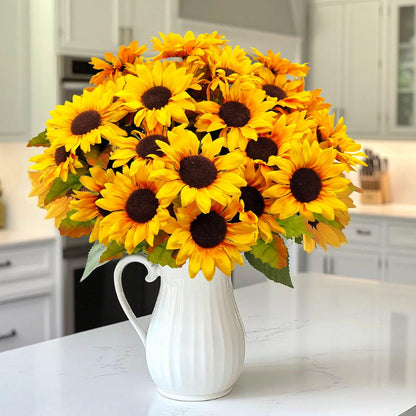 6 Bundles 30 Heads Sunflowers Artificial Flowers Fake Mums Faux Fall Flowers for Outdoors UV Resistant Silk Sunflower for Vase Autumn Wedding Porch Garden Indoor Outside Decor (Yellow)