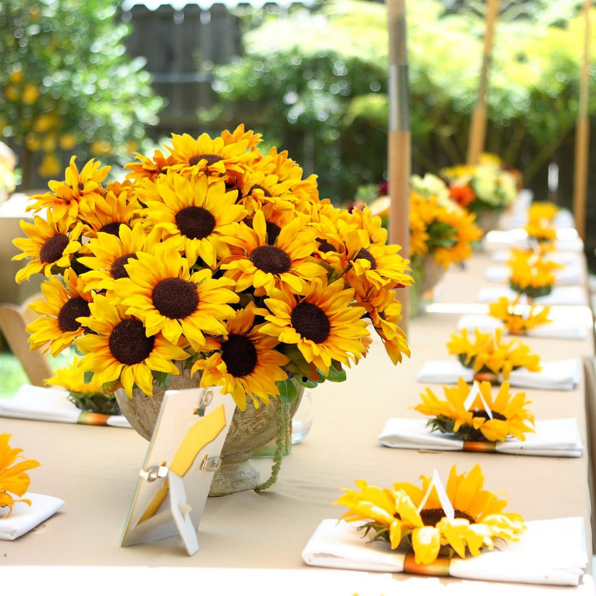 6 Bundles 30 Heads Sunflowers Artificial Flowers Fake Mums Faux Fall Flowers for Outdoors UV Resistant Silk Sunflower for Vase Autumn Wedding Porch Garden Indoor Outside Decor (Yellow)
