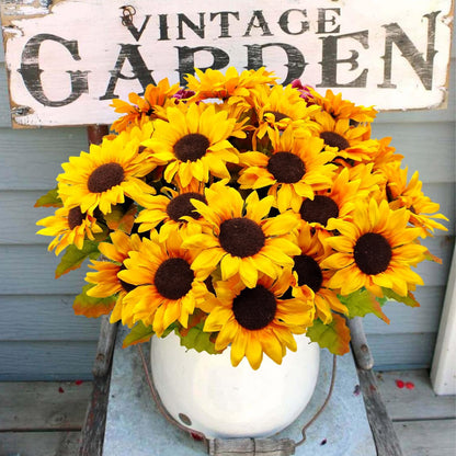 6 Bundles 30 Heads Sunflowers Artificial Flowers Fake Mums Faux Fall Flowers for Outdoors UV Resistant Silk Sunflower for Vase Autumn Wedding Porch Garden Indoor Outside Decor (Yellow)