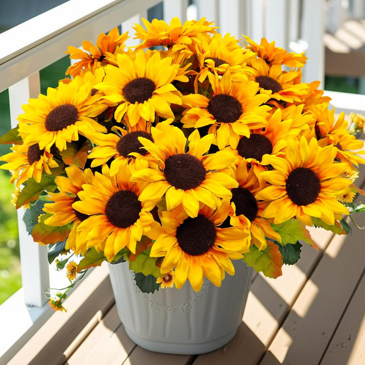 6 Bundles 30 Heads Sunflowers Artificial Flowers Fake Mums Faux Fall Flowers for Outdoors UV Resistant Silk Sunflower for Vase Autumn Wedding Porch Garden Indoor Outside Decor (Yellow)