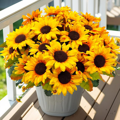 6 Bundles 30 Heads Sunflowers Artificial Flowers Fake Mums Faux Fall Flowers for Outdoors UV Resistant Silk Sunflower for Vase Autumn Wedding Porch Garden Indoor Outside Decor (Yellow)