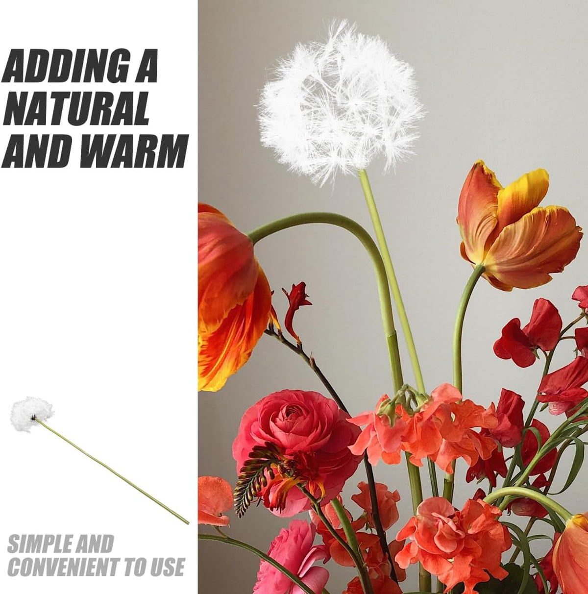 Simulated Dandelion Artificial Flowers 27.55In Faux Dried Flower Vase Filler Fake Dandelion for Indoor Outdoor Home Decor Wedding Party Centerpiece