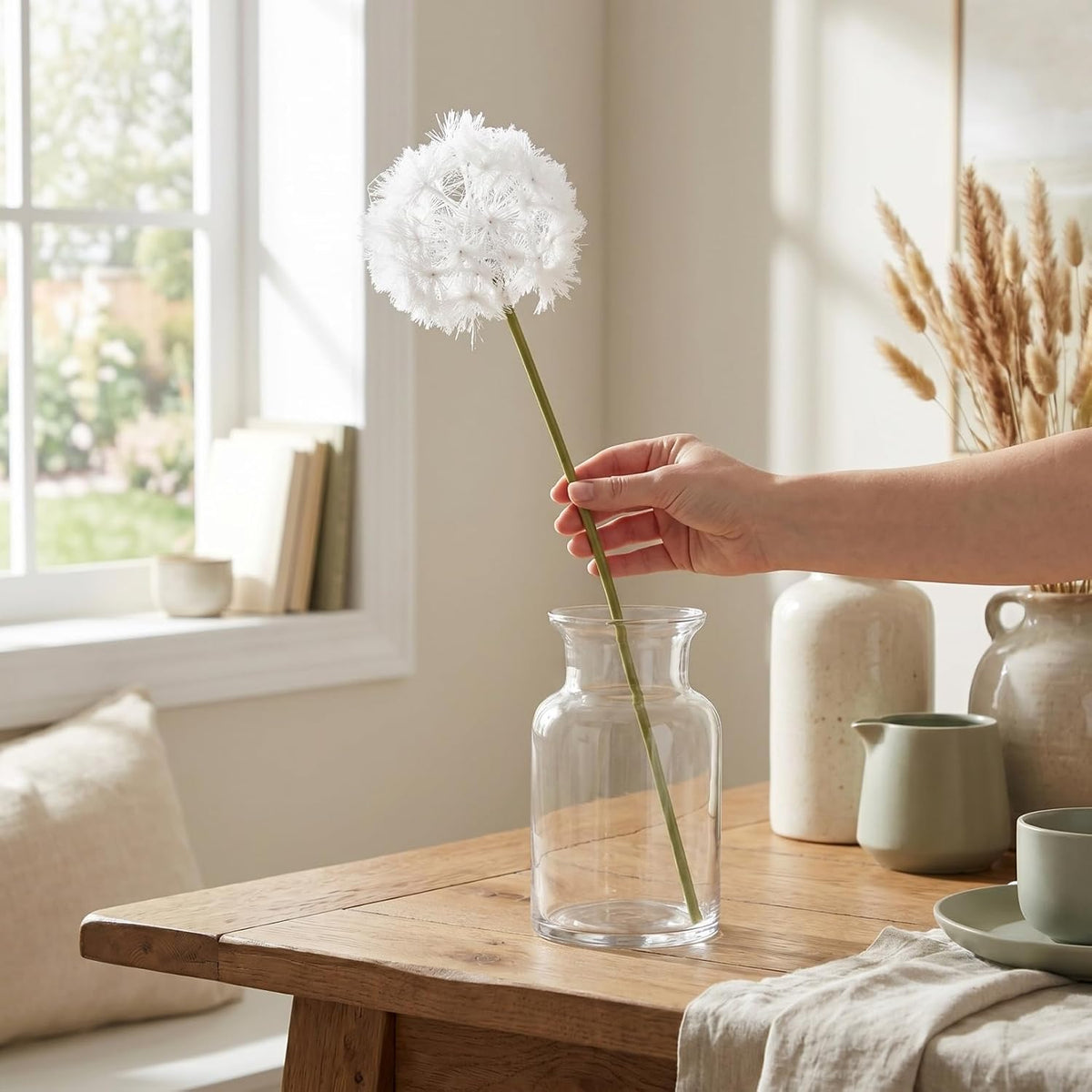 Simulated Dandelion Artificial Flowers 27.55In Faux Dried Flower Vase Filler Fake Dandelion for Indoor Outdoor Home Decor Wedding Party Centerpiece