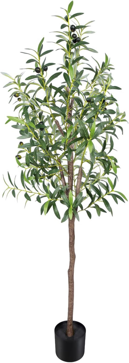 Artificial Olive Tree, 4FT Tall Faux Olive Trees 48in Outdoor Fake Potted Silk Plant with Trunk and Realistic 436 Leaves and 16 Fruits for Modern Office Home Decor（1pack）