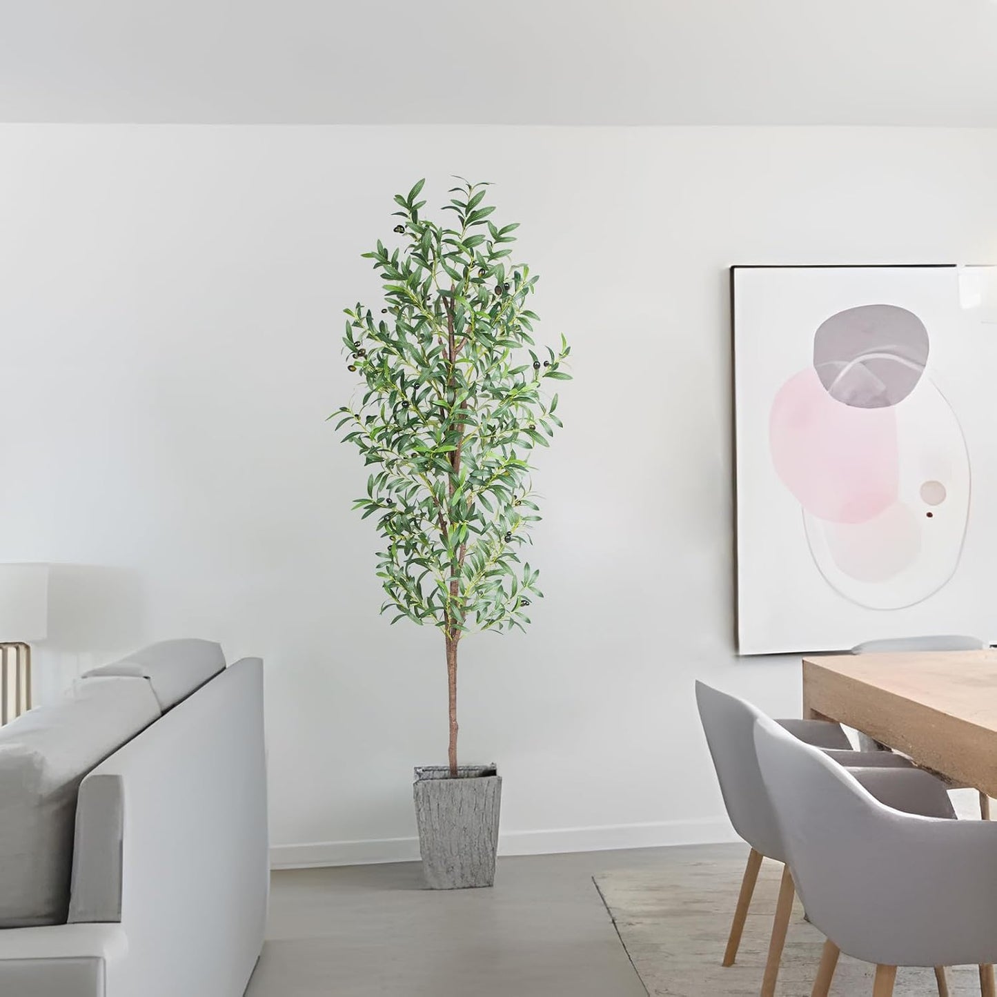 Artificial Olive Tree, 4FT Tall Faux Olive Trees 48in Outdoor Fake Potted Silk Plant with Trunk and Realistic 436 Leaves and 16 Fruits for Modern Office Home Decor（1pack）