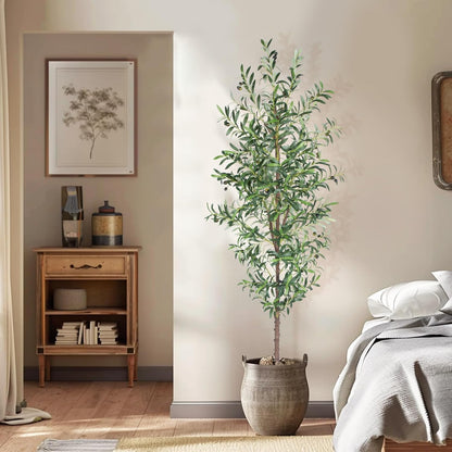Artificial Olive Tree, 4FT Tall Faux Olive Trees 48in Outdoor Fake Potted Silk Plant with Trunk and Realistic 436 Leaves and 16 Fruits for Modern Office Home Decor（1pack）
