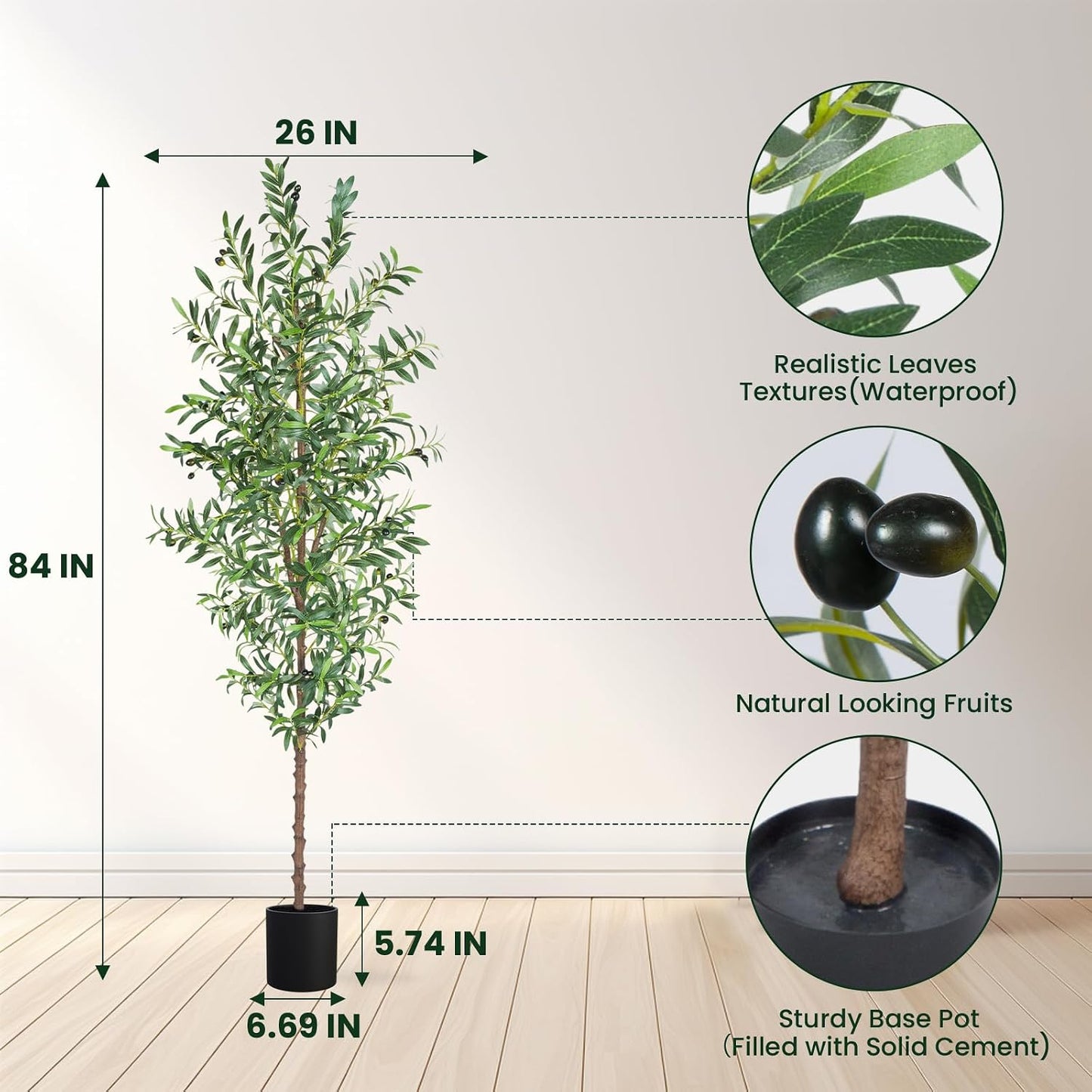 Artificial Olive Tree, 4FT Tall Faux Olive Trees 48in Outdoor Fake Potted Silk Plant with Trunk and Realistic 436 Leaves and 16 Fruits for Modern Office Home Decor（1pack）