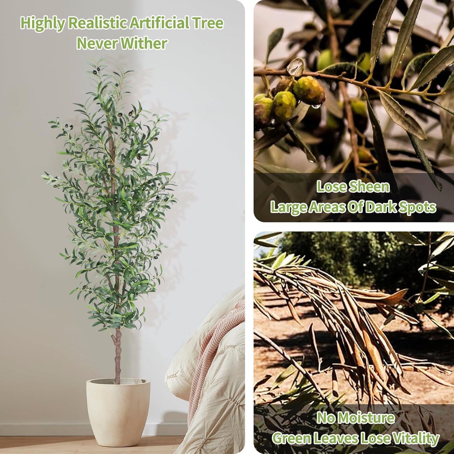 Artificial Olive Tree, 4FT Tall Faux Olive Trees 48in Outdoor Fake Potted Silk Plant with Trunk and Realistic 436 Leaves and 16 Fruits for Modern Office Home Decor（1pack）