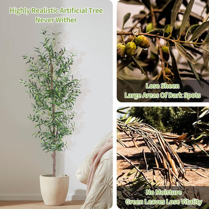 Artificial Olive Tree, 4FT Tall Faux Olive Trees 48in Outdoor Fake Potted Silk Plant with Trunk and Realistic 436 Leaves and 16 Fruits for Modern Office Home Decor（1pack）