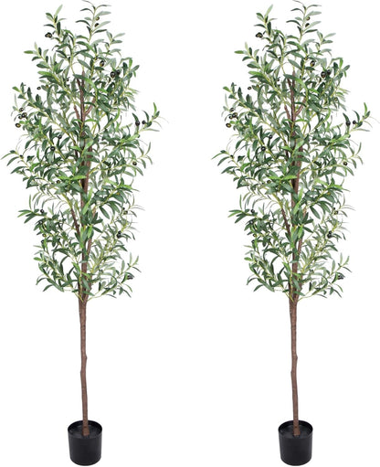 Artificial Olive Tree, 4FT Tall Faux Olive Trees 48in Outdoor Fake Potted Silk Plant with Trunk and Realistic 436 Leaves and 16 Fruits for Modern Office Home Decor（1pack）