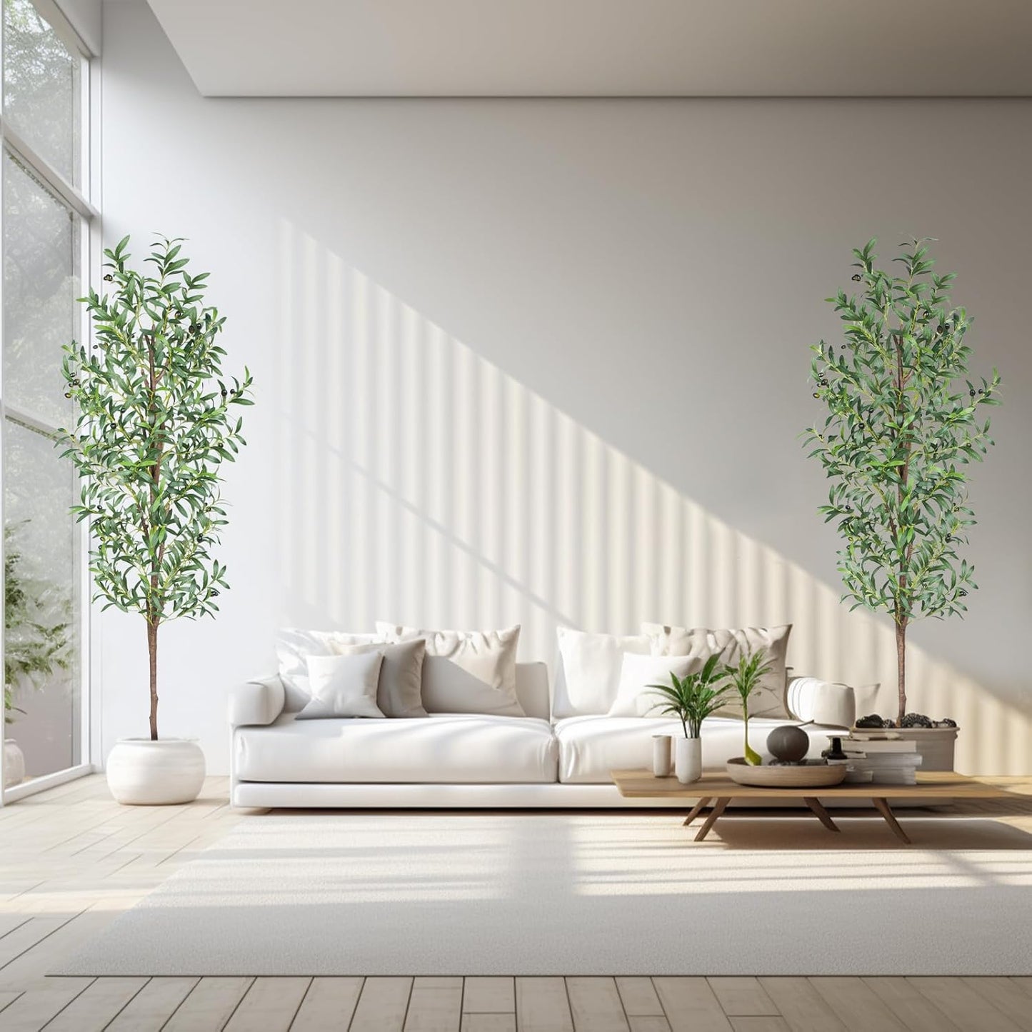 Artificial Olive Tree, 4FT Tall Faux Olive Trees 48in Outdoor Fake Potted Silk Plant with Trunk and Realistic 436 Leaves and 16 Fruits for Modern Office Home Decor（1pack）