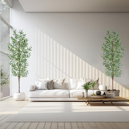 Artificial Olive Tree, 4FT Tall Faux Olive Trees 48in Outdoor Fake Potted Silk Plant with Trunk and Realistic 436 Leaves and 16 Fruits for Modern Office Home Decor（1pack）