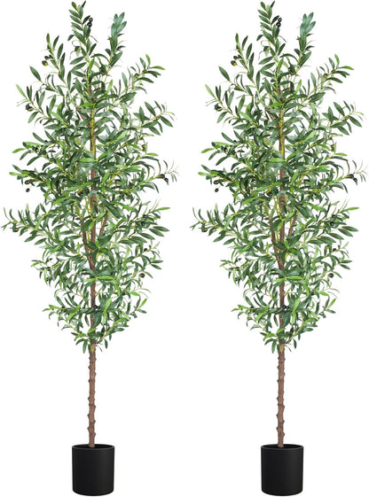 Artificial Olive Tree, 4FT Tall Faux Olive Trees 48in Outdoor Fake Potted Silk Plant with Trunk and Realistic 436 Leaves and 16 Fruits for Modern Office Home Decor（1pack）