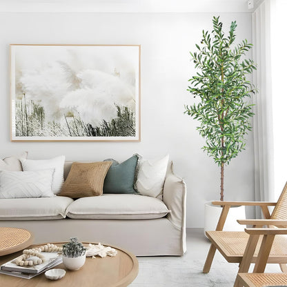 Artificial Olive Tree, 4FT Tall Faux Olive Trees 48in Outdoor Fake Potted Silk Plant with Trunk and Realistic 436 Leaves and 16 Fruits for Modern Office Home Decor（1pack）