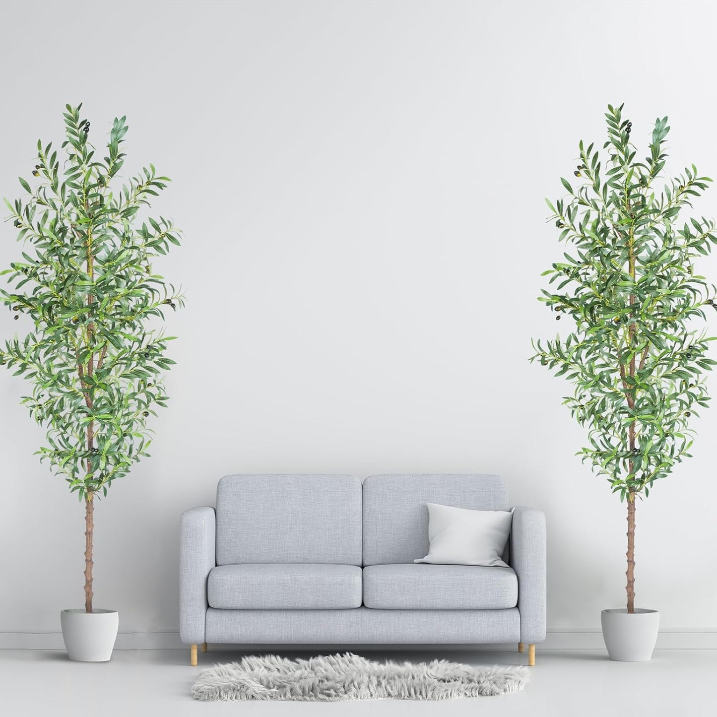 Artificial Olive Tree, 4FT Tall Faux Olive Trees 48in Outdoor Fake Potted Silk Plant with Trunk and Realistic 436 Leaves and 16 Fruits for Modern Office Home Decor（1pack）
