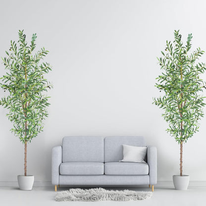 Artificial Olive Tree, 4FT Tall Faux Olive Trees 48in Outdoor Fake Potted Silk Plant with Trunk and Realistic 436 Leaves and 16 Fruits for Modern Office Home Decor（1pack）