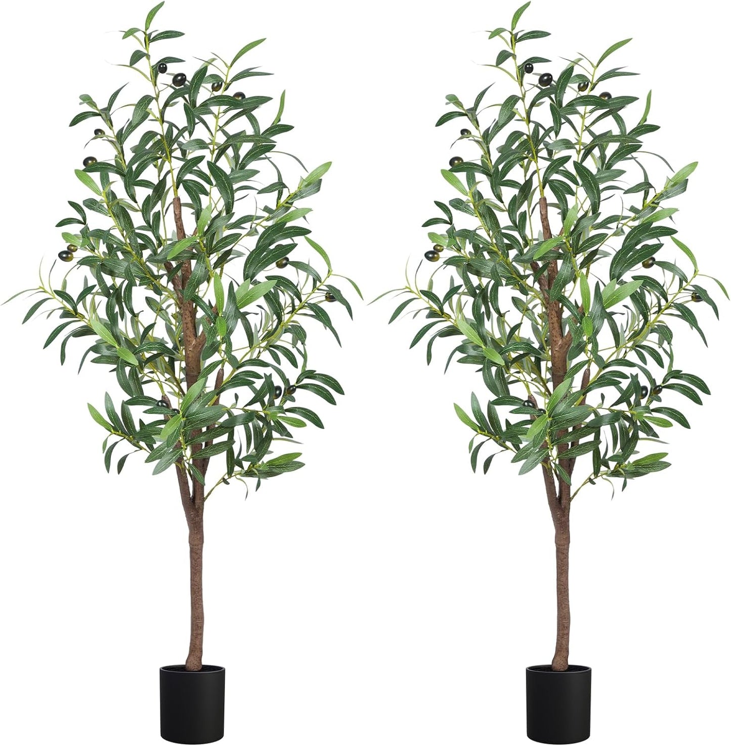 Artificial Olive Tree, 4FT Tall Faux Olive Trees 48in Outdoor Fake Potted Silk Plant with Trunk and Realistic 436 Leaves and 16 Fruits for Modern Office Home Decor（1pack）