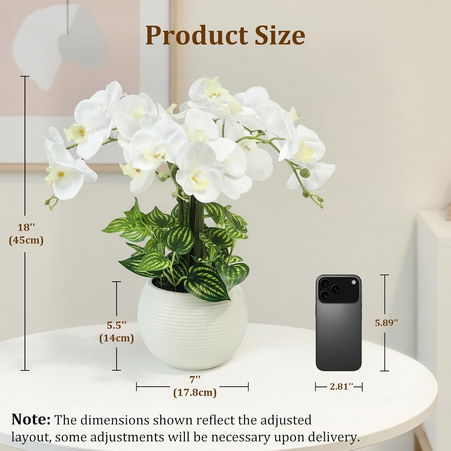 Orchids Artificial Flowers 18in with White Pot Real Touch Fake Orchid | 5pcs Faux Orchid Phalaenopsis Stems Orchid Flowers for Home Office Wedding Party Table Centerpiece Arrangement Decor