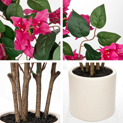 35.4in Artificial Bougainvillea Floral Tree in White Pot, Hot Pink Large Silk Flower Tree Faux Potted Tree for Indoor Outdoor Home Office Garden Wedding Party Decor