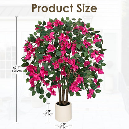 35.4in Artificial Bougainvillea Floral Tree in White Pot, Hot Pink Large Silk Flower Tree Faux Potted Tree for Indoor Outdoor Home Office Garden Wedding Party Decor