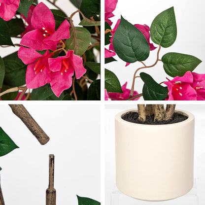 35.4in Artificial Bougainvillea Floral Tree in White Pot, Hot Pink Large Silk Flower Tree Faux Potted Tree for Indoor Outdoor Home Office Garden Wedding Party Decor