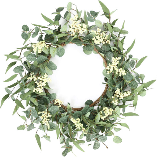 20'' Eucalyptus Wreath for Front Door Porch Decor, Spring Summer