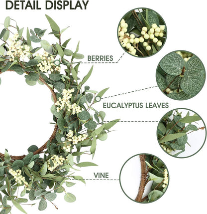 20'' Eucalyptus Wreath for Front Door Porch Decor, Spring Summer