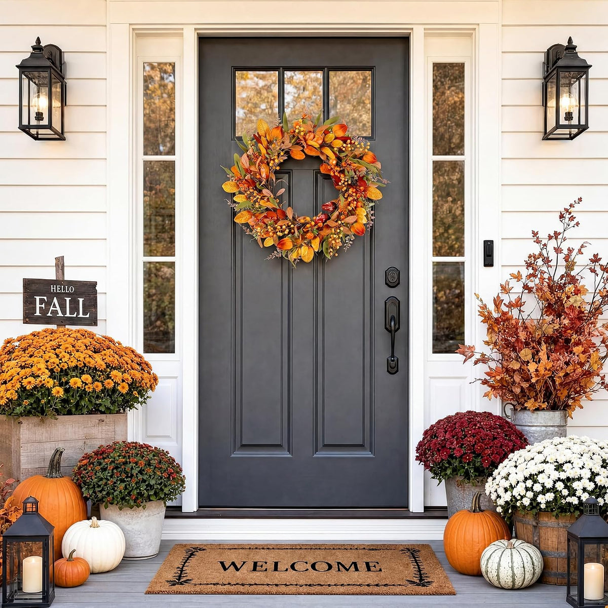 20'' Eucalyptus Wreath for Front Door Porch Decor, Spring Summer