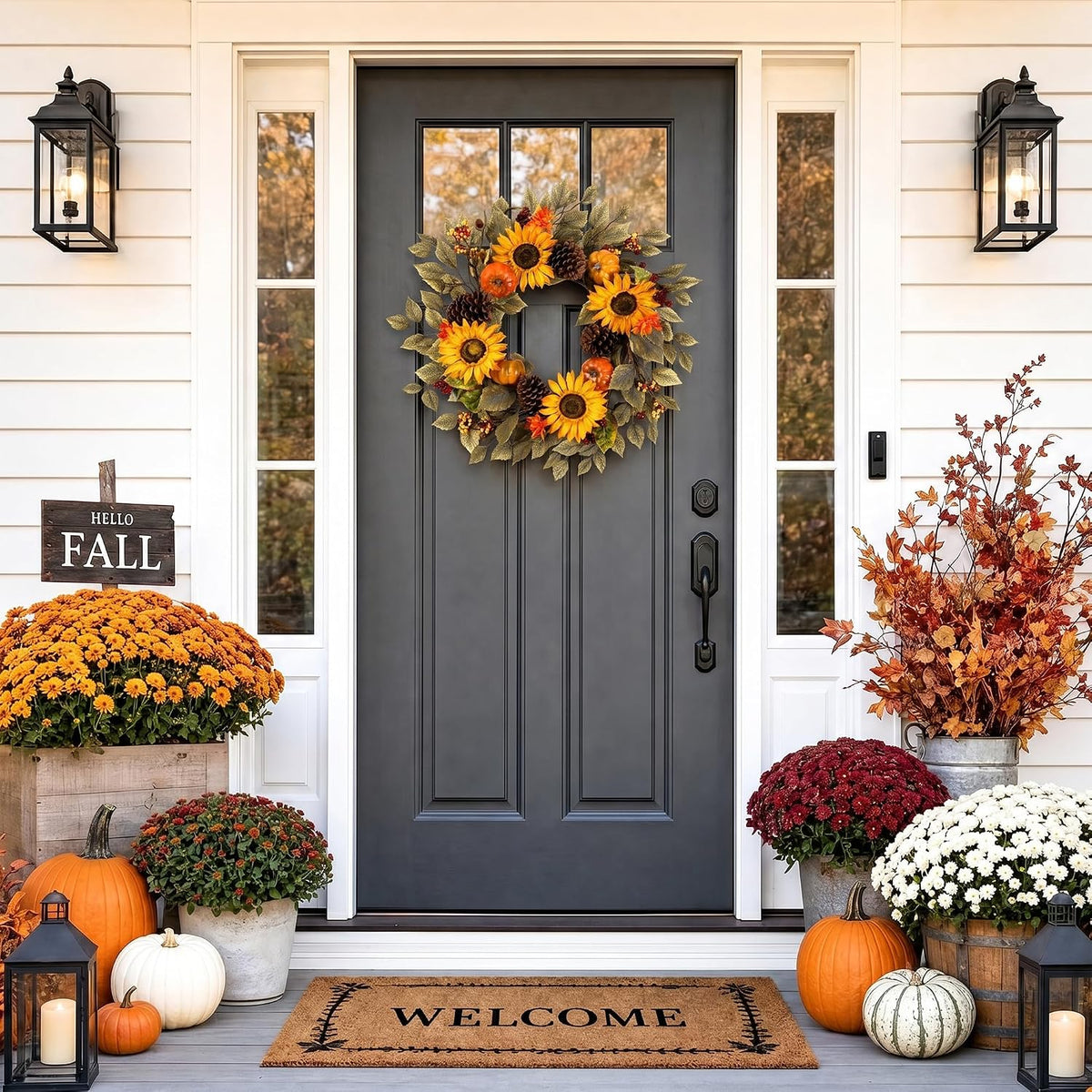20'' Eucalyptus Wreath for Front Door Porch Decor, Spring Summer