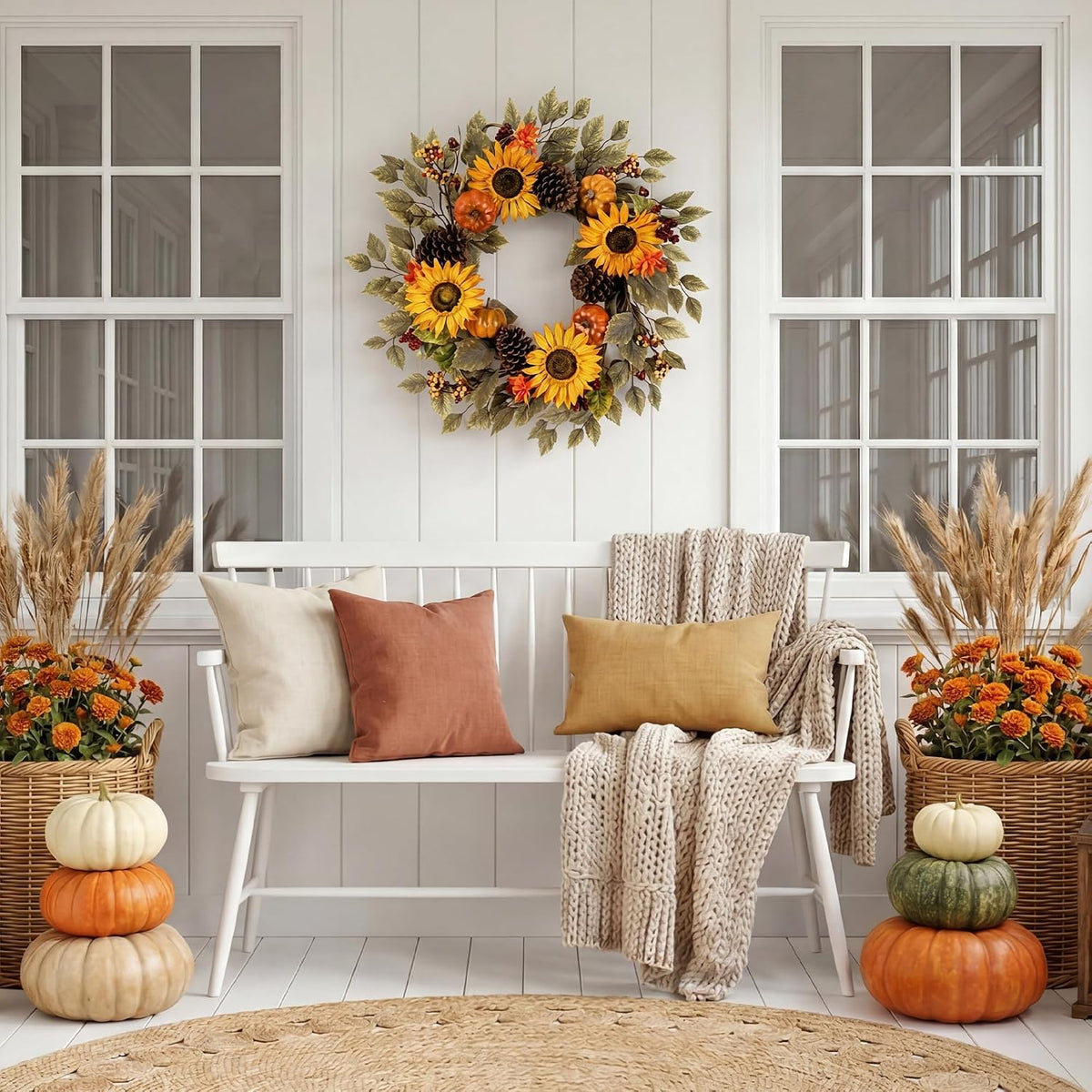 20'' Eucalyptus Wreath for Front Door Porch Decor, Spring Summer