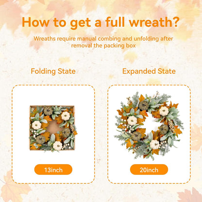 20'' Eucalyptus Wreath for Front Door Porch Decor, Spring Summer