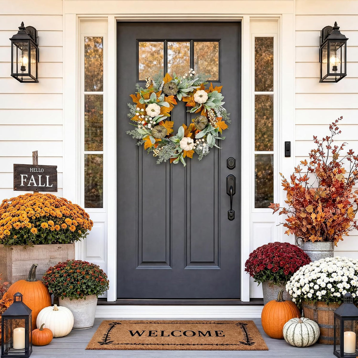 20'' Eucalyptus Wreath for Front Door Porch Decor, Spring Summer