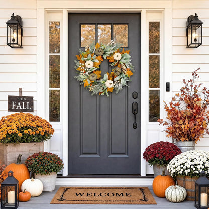 20'' Eucalyptus Wreath for Front Door Porch Decor, Spring Summer