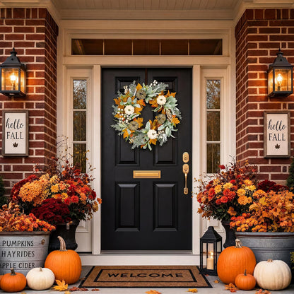 20'' Eucalyptus Wreath for Front Door Porch Decor, Spring Summer