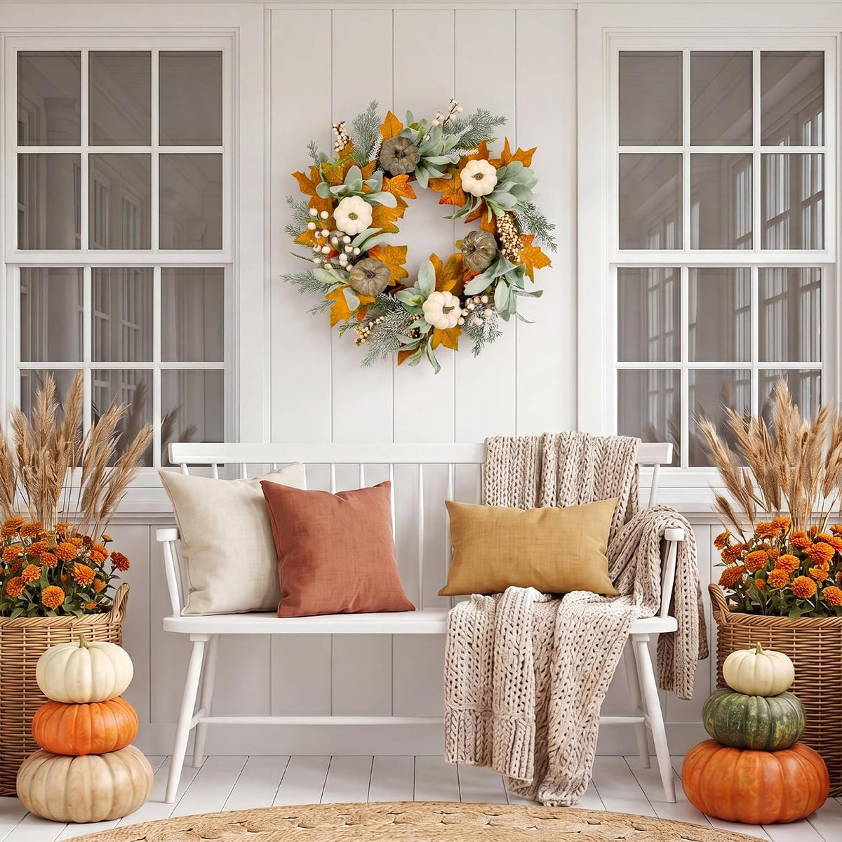 20'' Eucalyptus Wreath for Front Door Porch Decor, Spring Summer