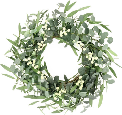 20'' Eucalyptus Wreath for Front Door Porch Decor, Spring Summer