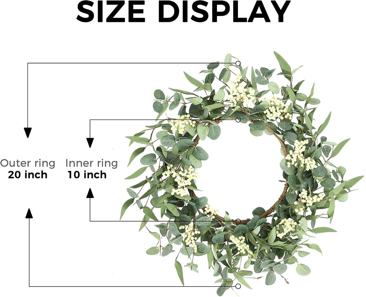20'' Eucalyptus Wreath for Front Door Porch Decor, Spring Summer