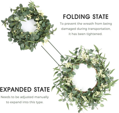 20'' Eucalyptus Wreath for Front Door Porch Decor, Spring Summer