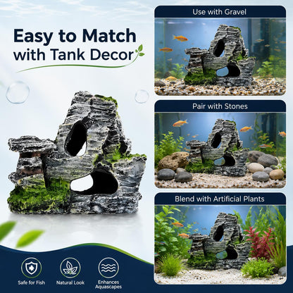 Artificial Moss Rock Cave Aquarium Decor, Fish Tank Hideout, Mountain Terrain Ornament