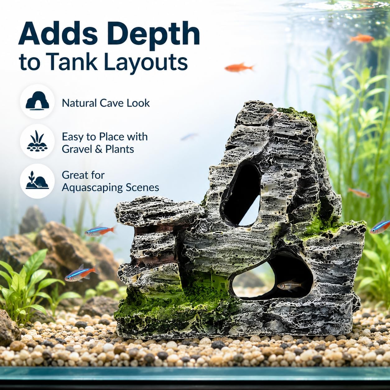 Artificial Moss Rock Cave Aquarium Decor, Fish Tank Hideout, Mountain Terrain Ornament