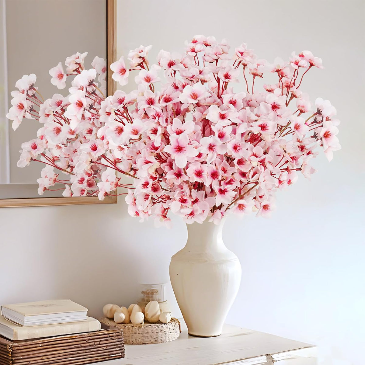 Artificial Cherry Blossom Branches, Faux Silk Cherry Blossom Flowers Fake Spring Cherry Blossom Floral Stems for Vase Wedding Table Centerpieces Indoor Home Decor