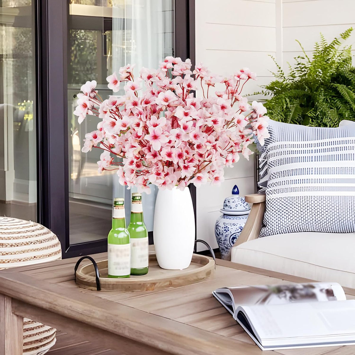 Artificial Cherry Blossom Branches, Faux Silk Cherry Blossom Flowers Fake Spring Cherry Blossom Floral Stems for Vase Wedding Table Centerpieces Indoor Home Decor