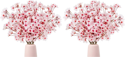 Artificial Cherry Blossom Branches, Faux Silk Cherry Blossom Flowers Fake Spring Cherry Blossom Floral Stems for Vase Wedding Table Centerpieces Indoor Home Decor
