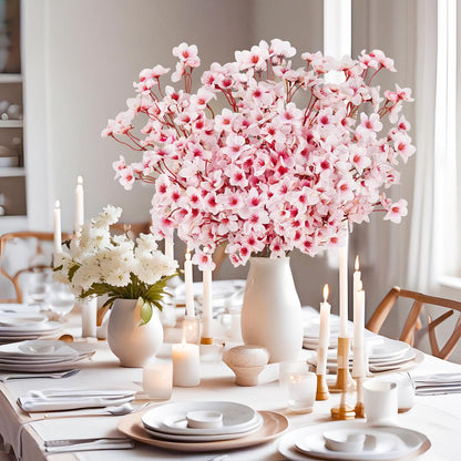 Artificial Cherry Blossom Branches, Faux Silk Cherry Blossom Flowers Fake Spring Cherry Blossom Floral Stems for Vase Wedding Table Centerpieces Indoor Home Decor