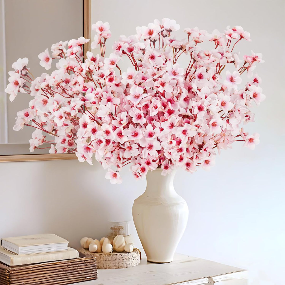 Artificial Cherry Blossom Branches, Faux Silk Cherry Blossom Flowers Fake Spring Cherry Blossom Floral Stems for Vase Wedding Table Centerpieces Indoor Home Decor