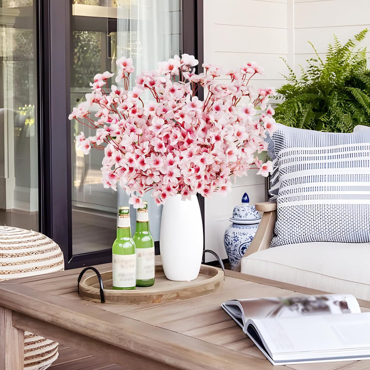 Artificial Cherry Blossom Branches, Faux Silk Cherry Blossom Flowers Fake Spring Cherry Blossom Floral Stems for Vase Wedding Table Centerpieces Indoor Home Decor